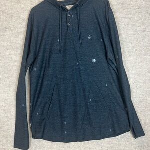 Volcom Dark Charcoal Gray Long Sleeve T-Shirt Hoodie with Logo - Size Large